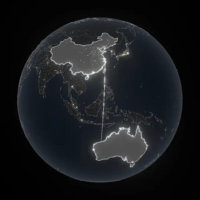 Globe with Australia and China highlighted and an ore route between them