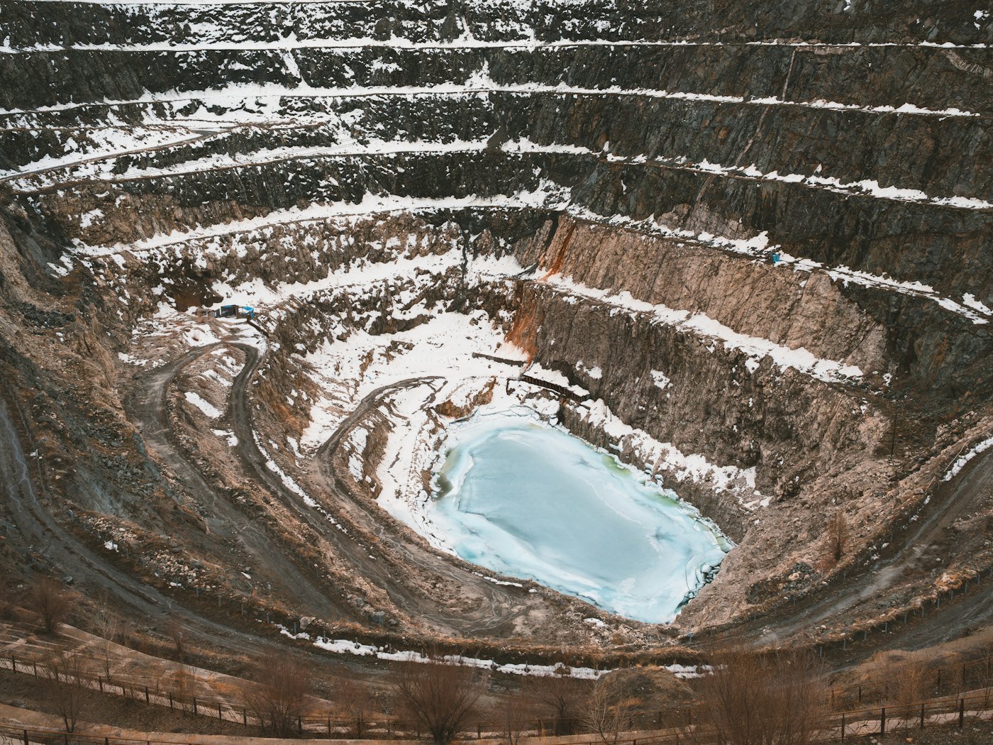 Terraced open-pit mine seen from above